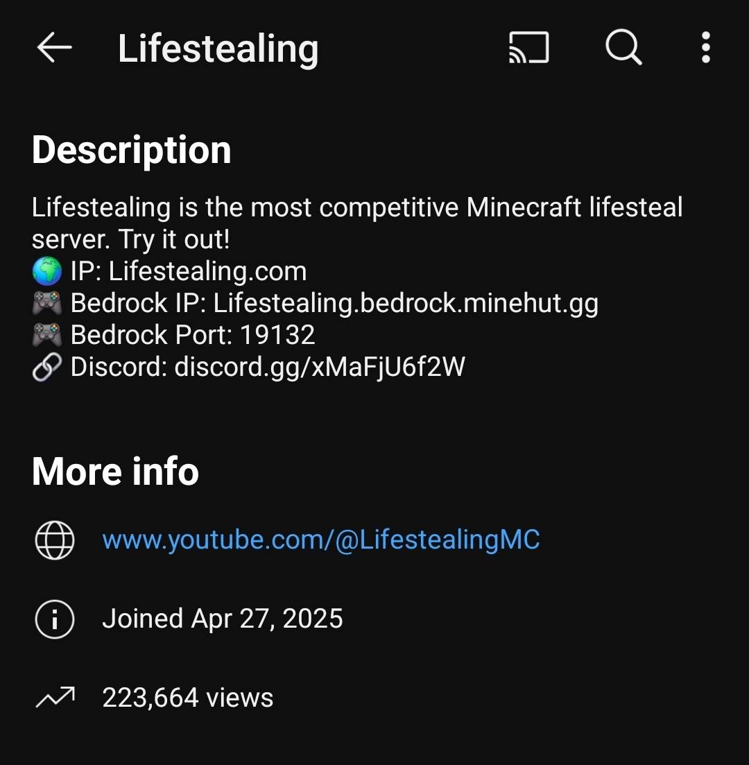 Lifesteal server with 223K views